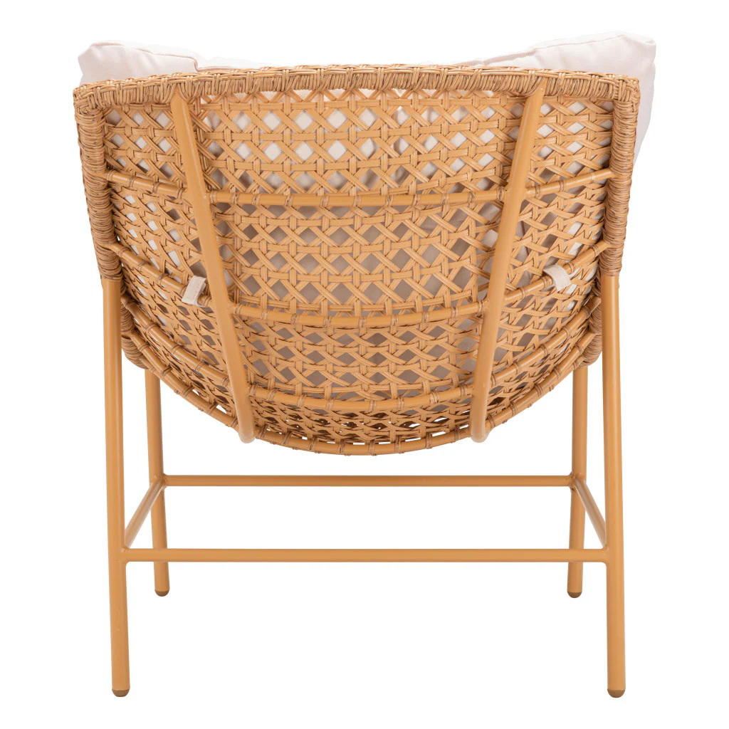 Beige and Brown Aluminum Indoor Outdoor Accent Chair with Beige Cushion By Homeroots - Image 3