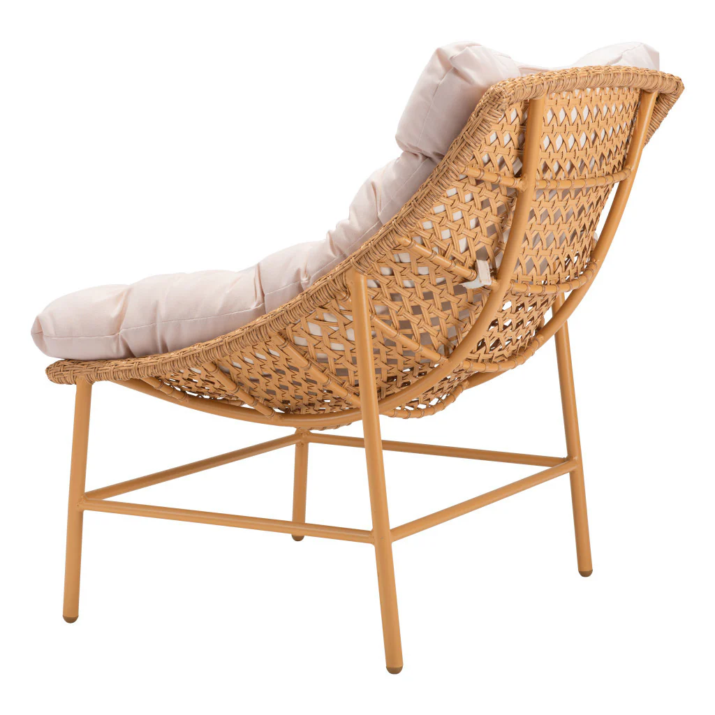 Beige and Brown Aluminum Indoor Outdoor Accent Chair with Beige Cushion By Homeroots - Image 4