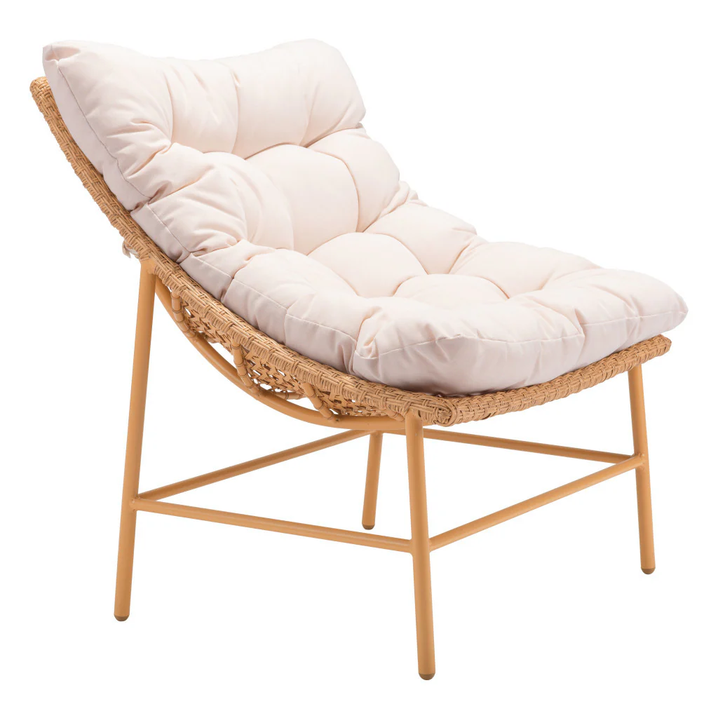 Beige and Brown Aluminum Indoor Outdoor Accent Chair with Beige Cushion By Homeroots - Image 5