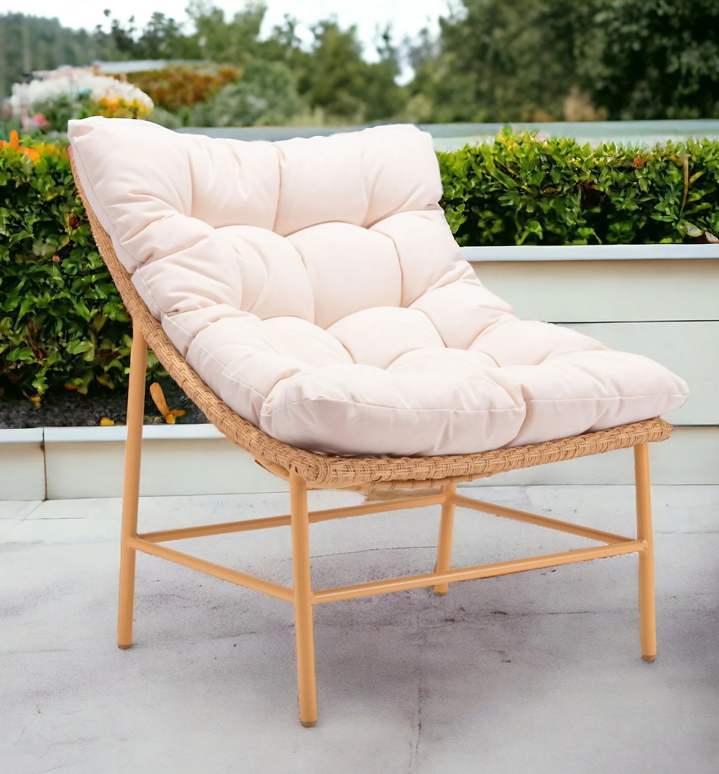 Beige and Brown Aluminum Indoor Outdoor Accent Chair with Beige Cushion By Homeroots - Image 6