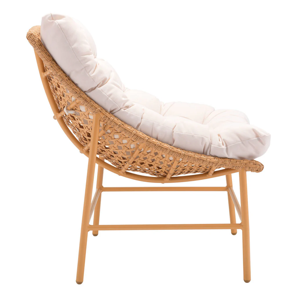 Beige and Brown Aluminum Indoor Outdoor Accent Chair with Beige Cushion By Homeroots - Image 7