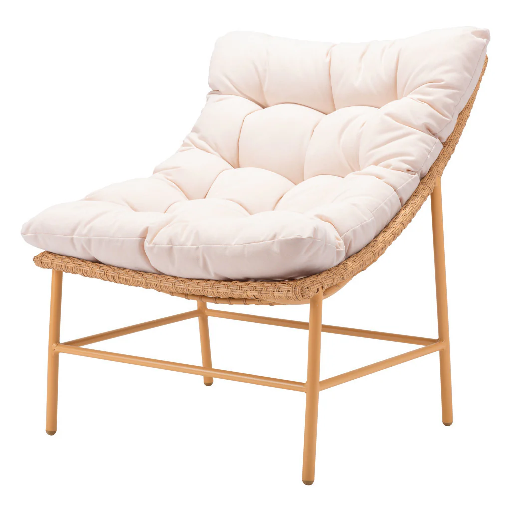 Beige and Brown Aluminum Indoor Outdoor Accent Chair with Beige Cushion By Homeroots - Image 8