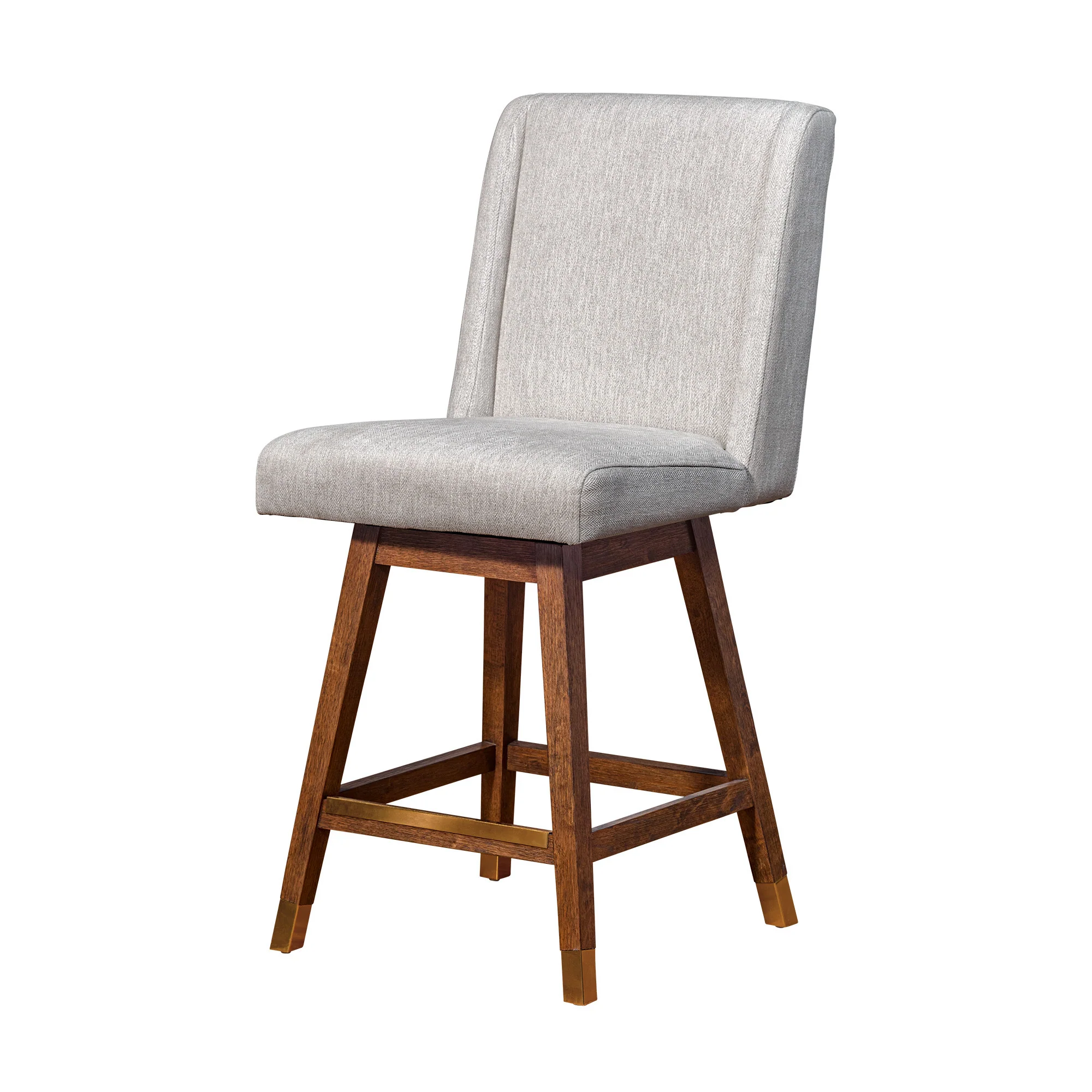 Beige and Brown Fabric and Solid Wood Counter Height Swivel Bar Chair By Homeroots - Image 6