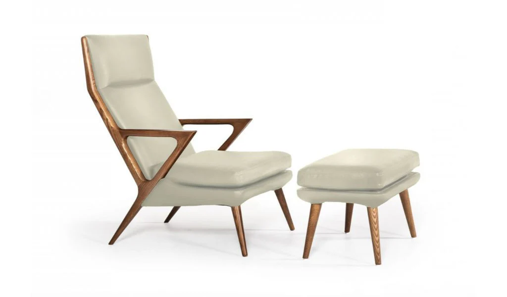 Beige And Brown Faux Leather Lounge Chair With Ottoman By Homeroots - Image 2