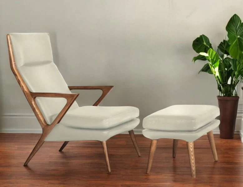 Beige And Brown Faux Leather Lounge Chair With Ottoman By Homeroots - Image 5