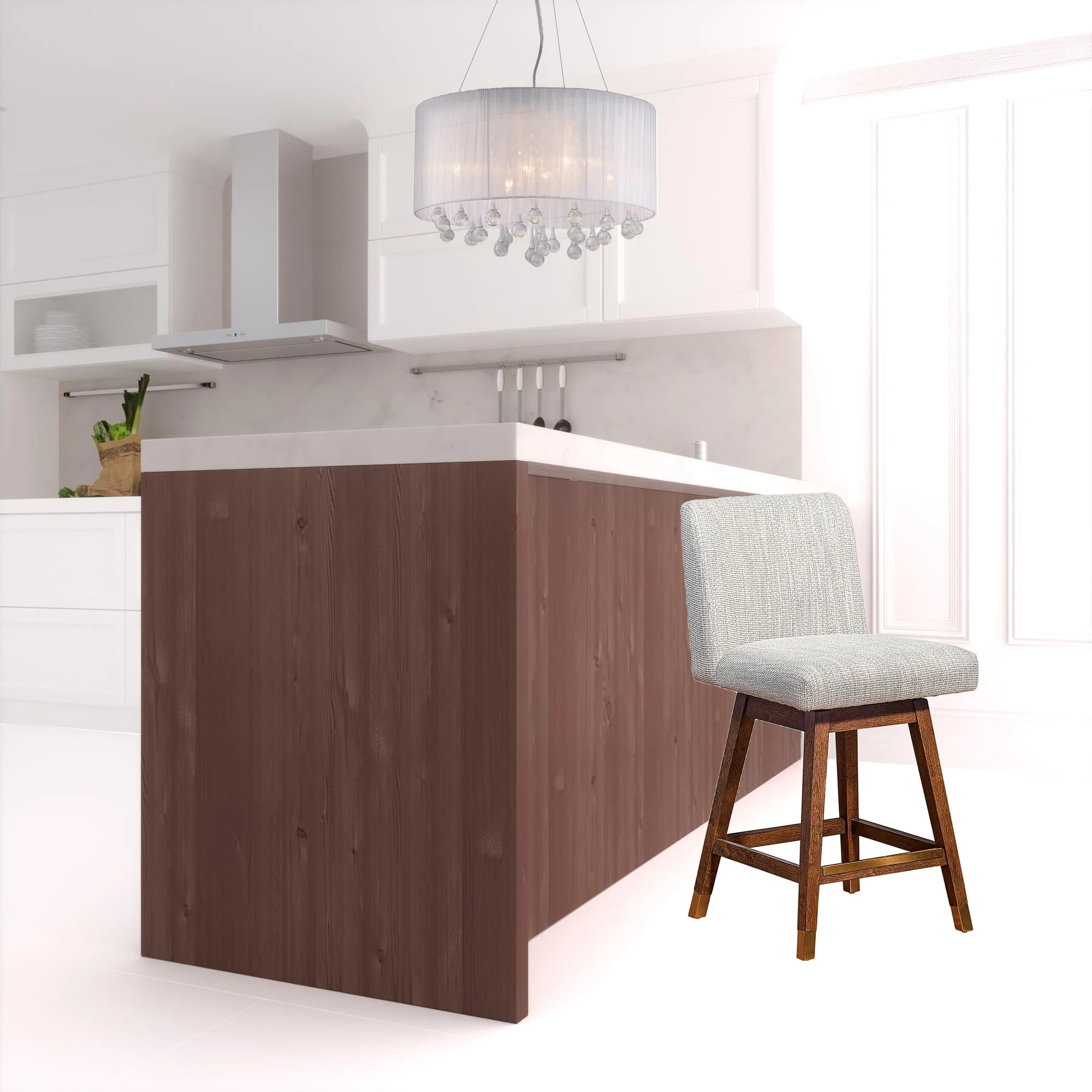 Beige And Brown Solid Wood Swivel Bar Height Bar Chair By Homeroots - Image 6