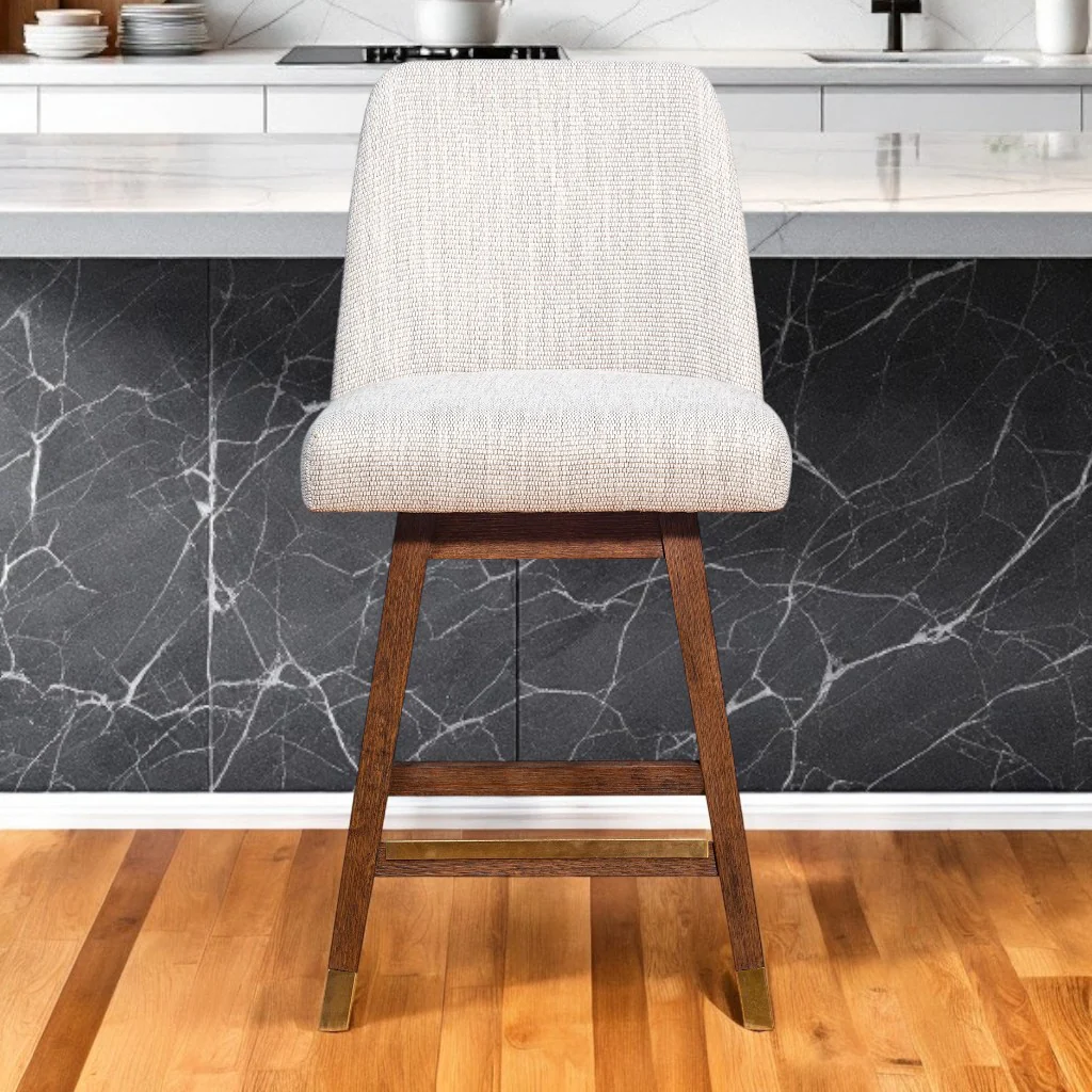 Beige And Brown Solid Wood Swivel Counter Height Bar Chair By Homeroots - Image 6