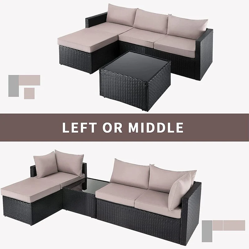 Beige and Brown Wicker L Shape Three Piece Sofa Set By Homeroots - Image 5