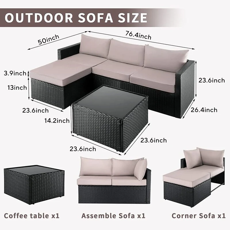 Beige and Brown Wicker L Shape Three Piece Sofa Set By Homeroots - Image 6