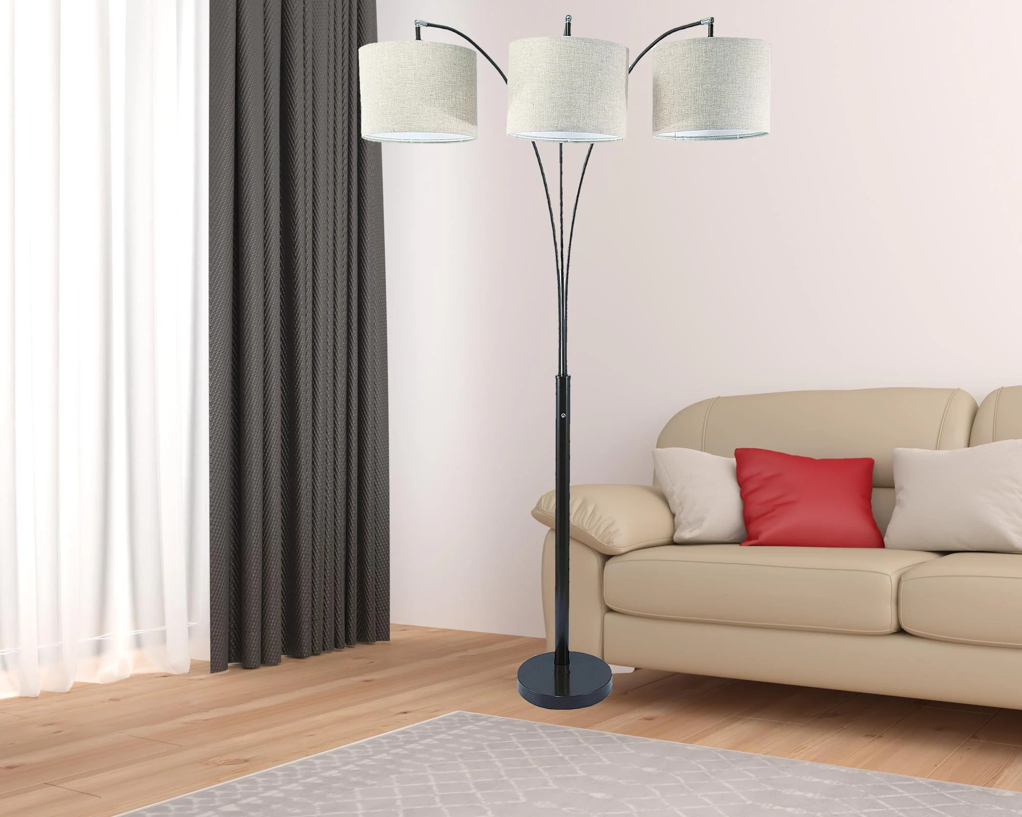 Beige And Espresso Brown Three Lights Tree Floor Lamp With Beige Drum Shade By Homeroots - Image 4
