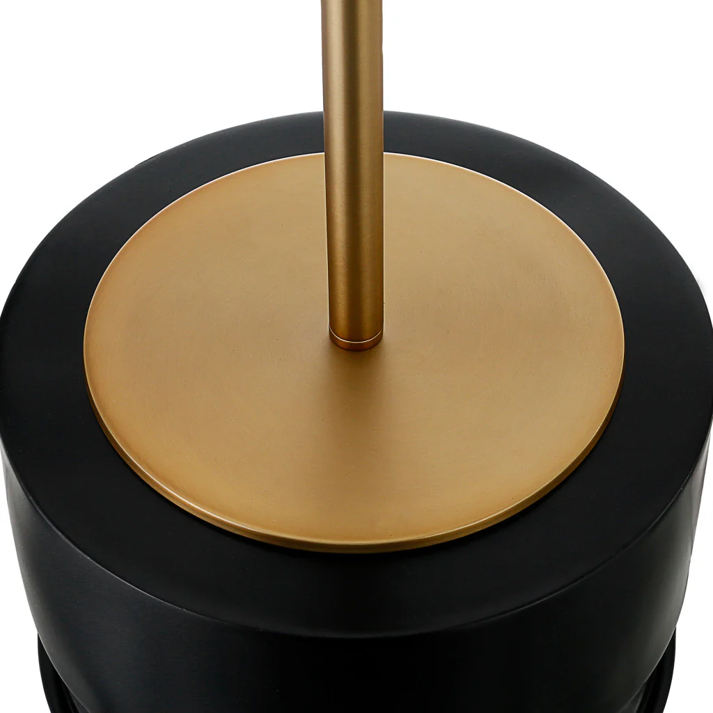 Beige and Gold Metal Geometric Table Lamp With White Drum Shade By Homeroots - Image 3
