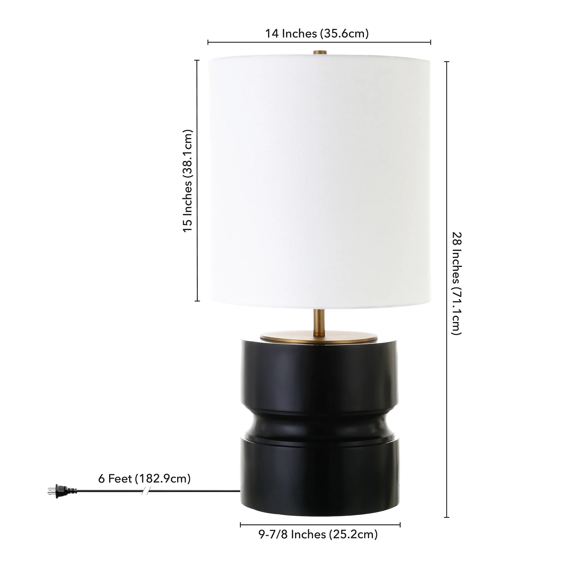 Beige and Gold Metal Geometric Table Lamp With White Drum Shade By Homeroots - Image 6