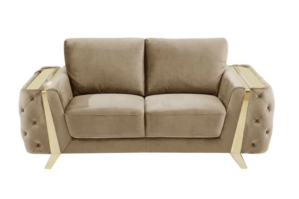 Beige And Gold Velvet Loveseat By Homeroots - Image 2