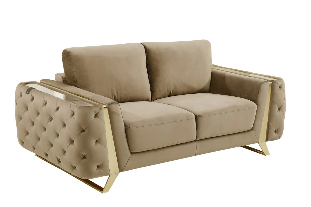 Beige And Gold Velvet Loveseat By Homeroots - Image 3
