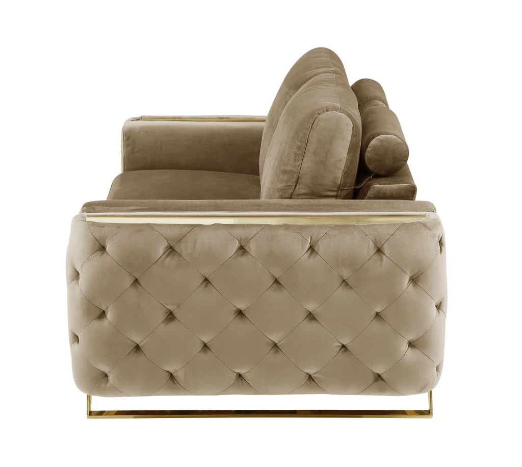 Beige And Gold Velvet Loveseat By Homeroots - Image 4