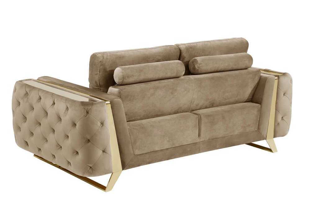 Beige And Gold Velvet Loveseat By Homeroots - Image 5