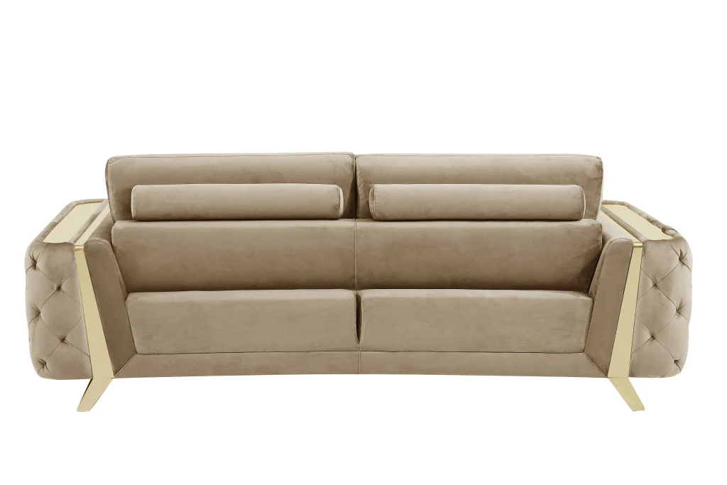 Beige And Gold Velvet Loveseat By Homeroots - Image 6