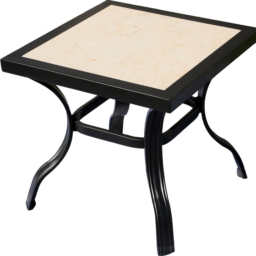 Beige and Ivory Square Ceramic Outdoor Side Table By Homeroots - Image 5