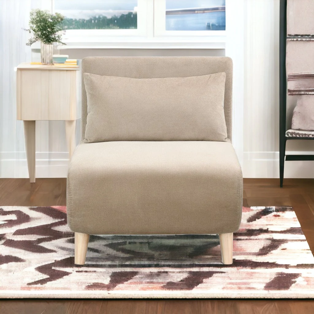 Beige and Natural Upholstered Slipper Chair And Toss Pillow By Homeroots - Image 2