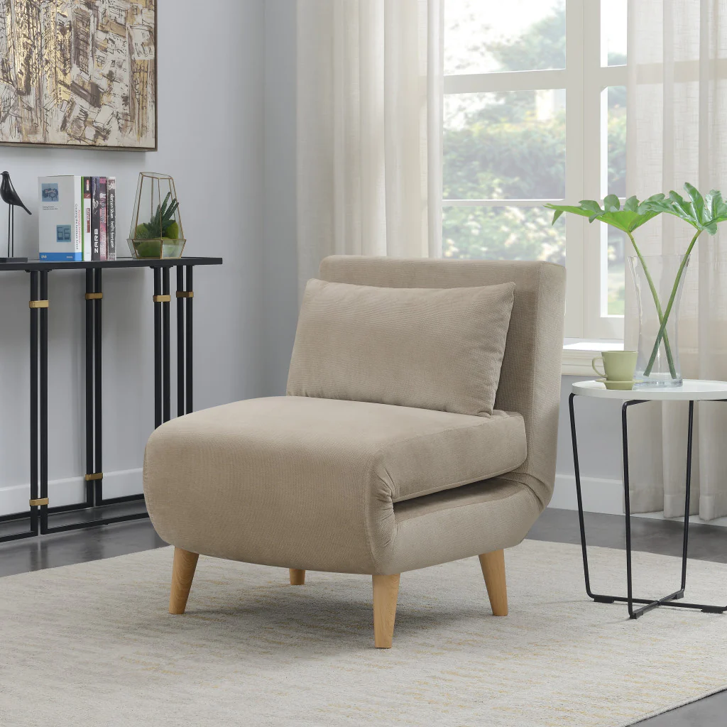 Beige and Natural Upholstered Slipper Chair And Toss Pillow By Homeroots - Image 4