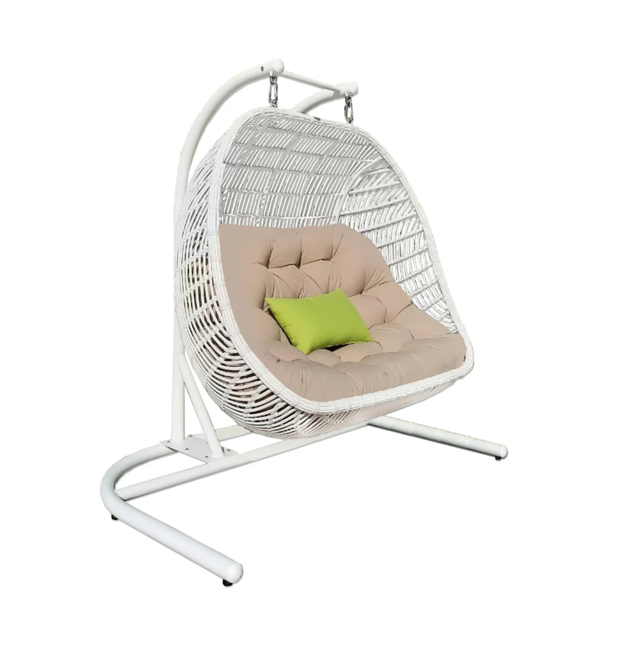 Beige and White Metal Indoor Outdoor Swing Chair with Beige Cushion By Homeroots - Image 2