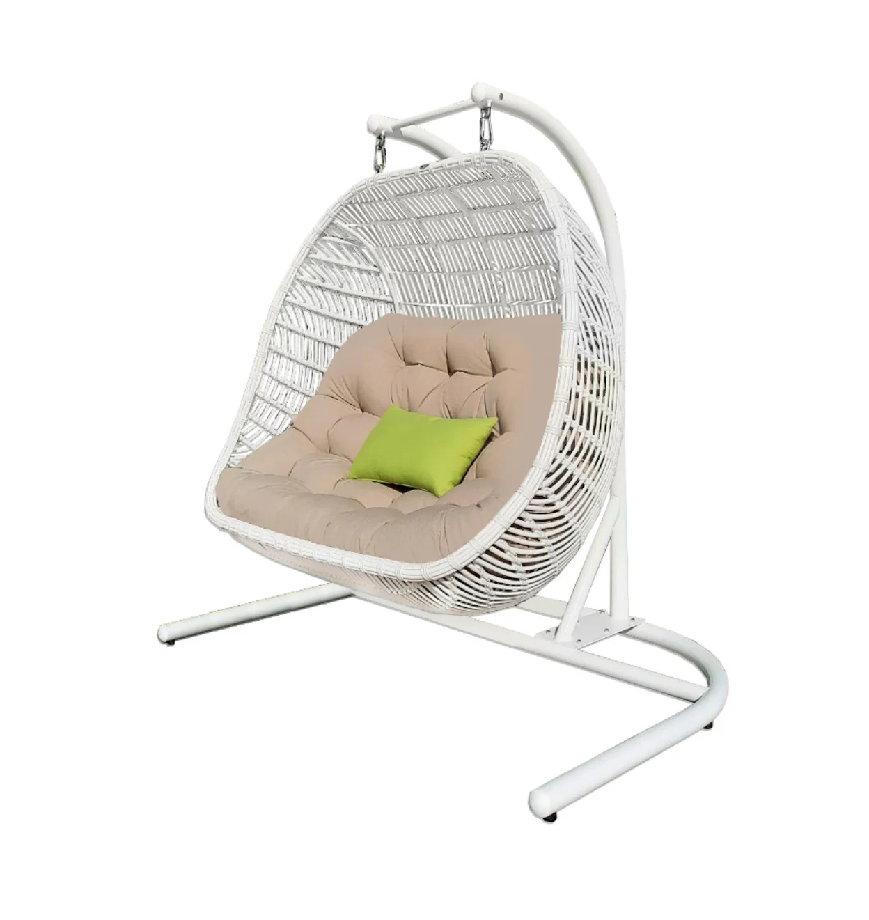 Beige and White Metal Indoor Outdoor Swing Chair with Beige Cushion By Homeroots - Image 3