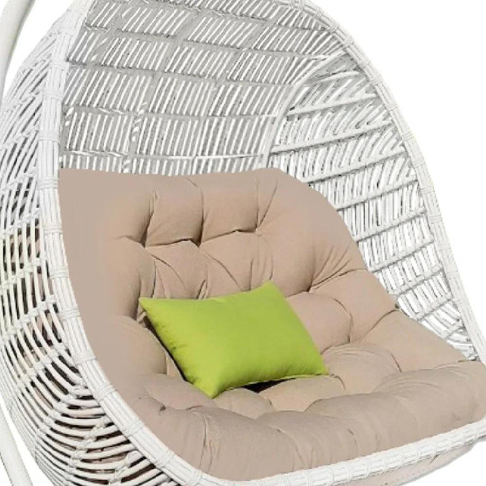 Beige and White Metal Indoor Outdoor Swing Chair with Beige Cushion By Homeroots - Image 4