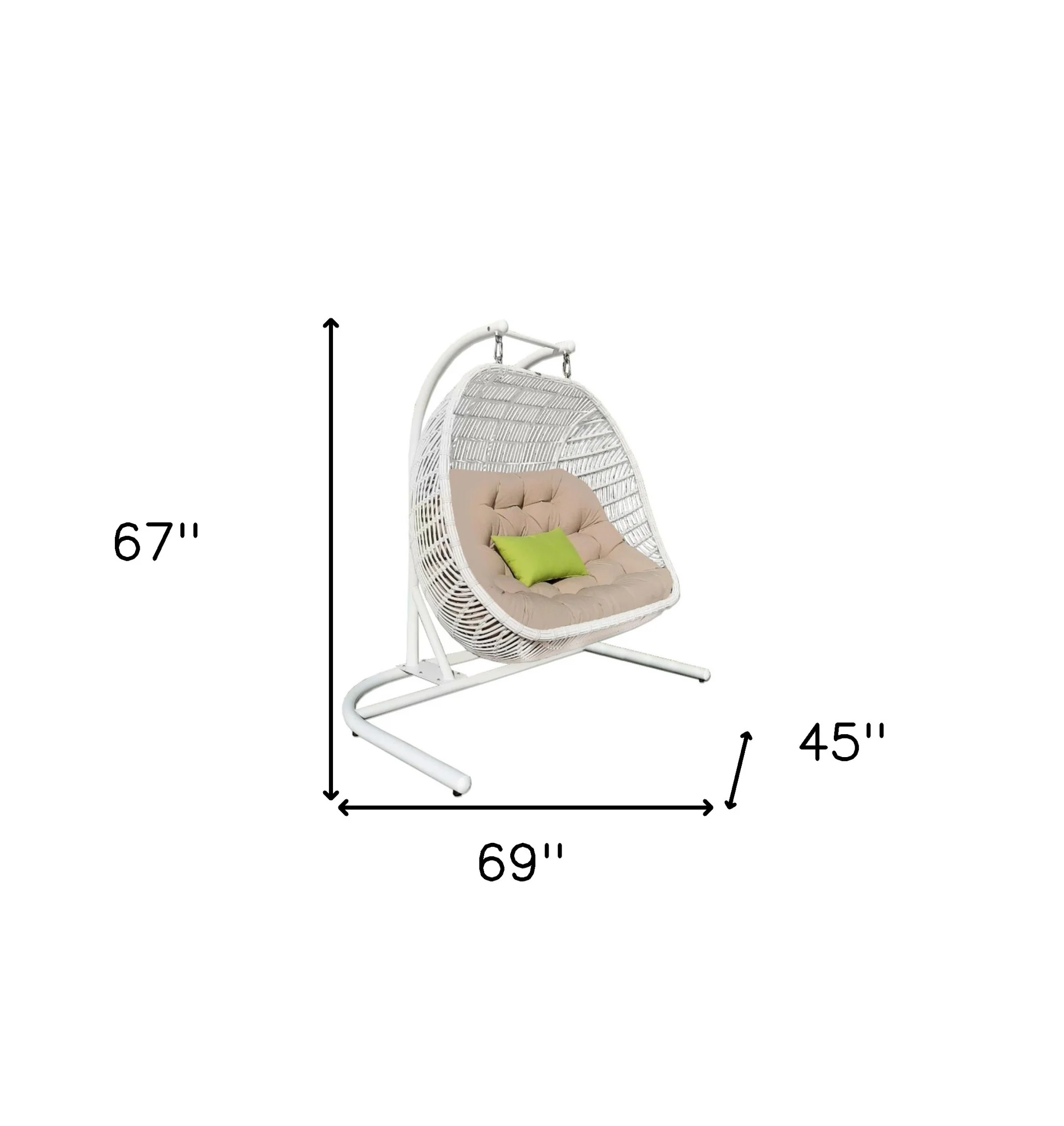 Beige and White Metal Indoor Outdoor Swing Chair with Beige Cushion By Homeroots - Image 6