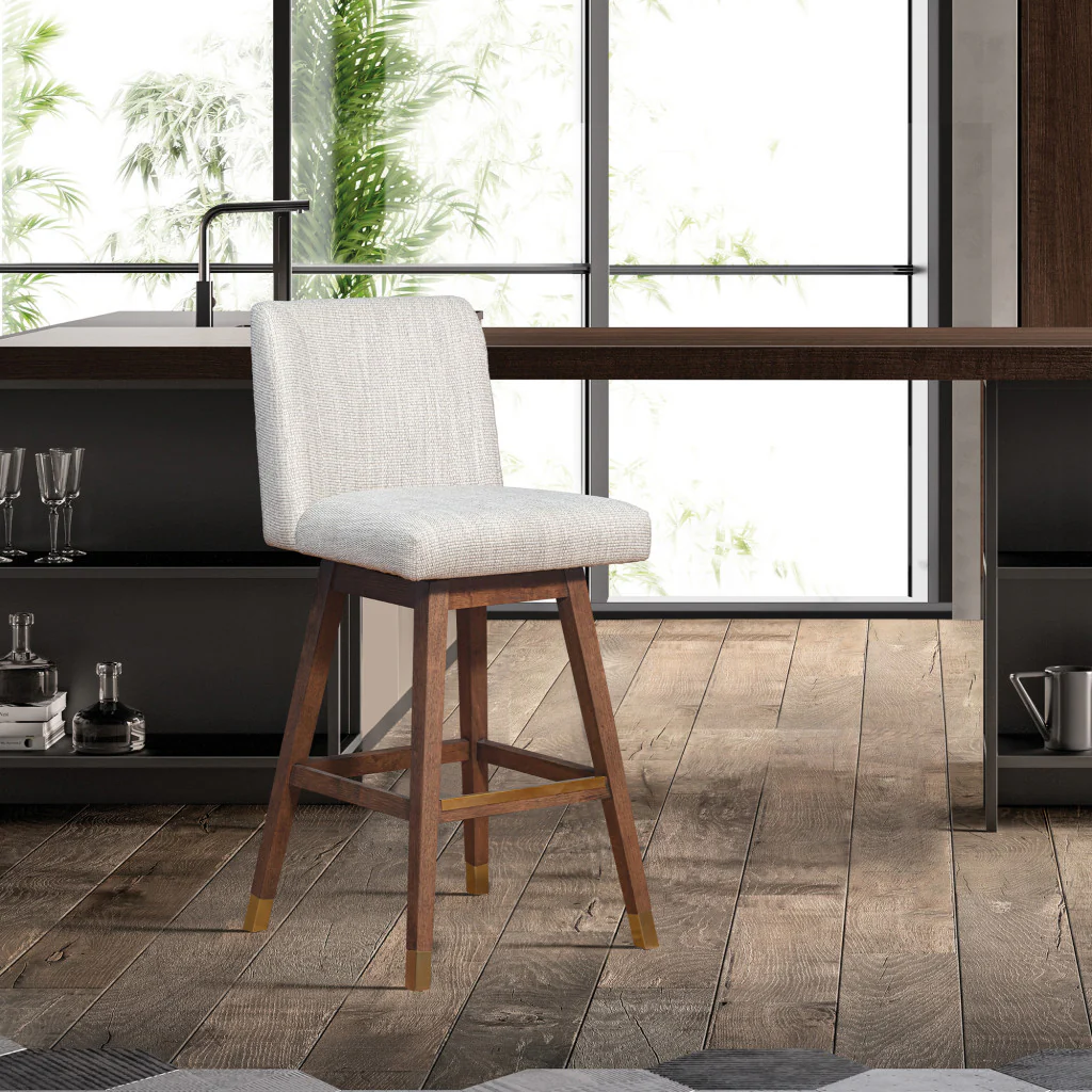 Beige and Wood Brown Solid Wood Bar Height Swivel Bar Chair By Homeroots - Image 7