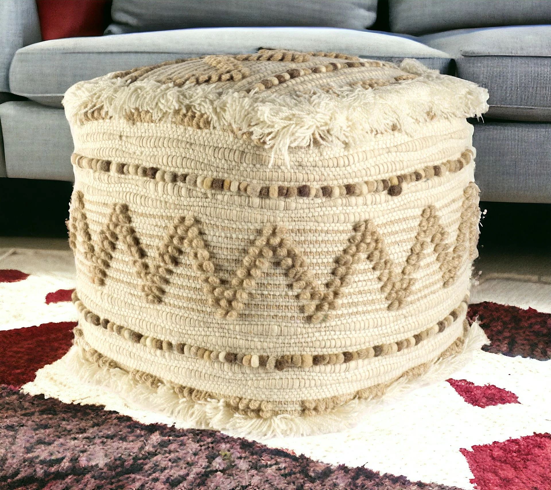 Beige Cotton Blend Ottoman By Homeroots - Image 2