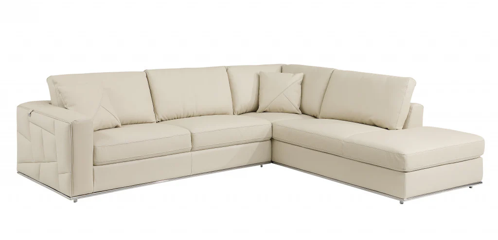 Beige Deco Tufted Italian Leather Modular L Shape Two Piece Corner Sectional By Homeroots - Image 2