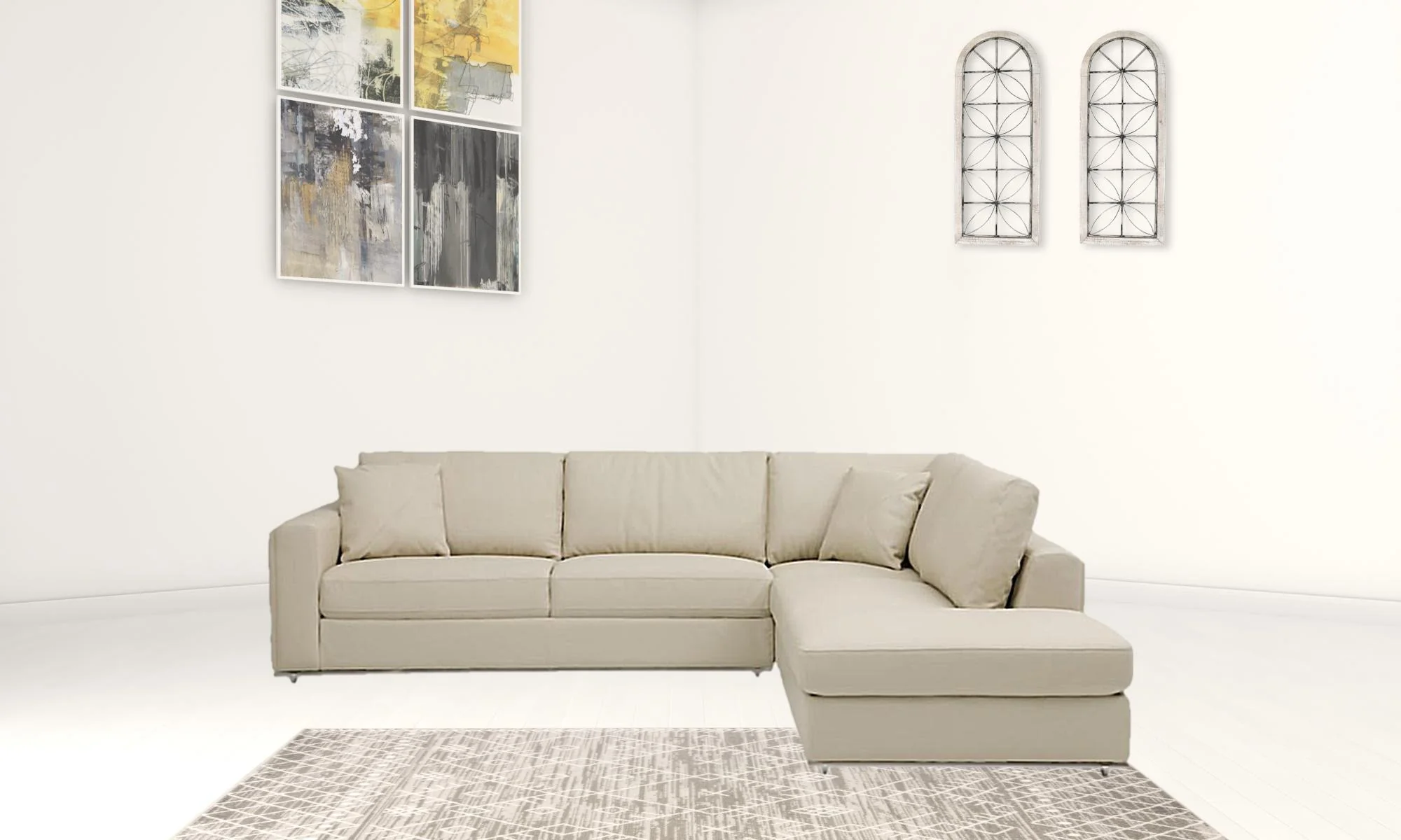 Beige Deco Tufted Italian Leather Modular L Shape Two Piece Corner Sectional By Homeroots - Image 4