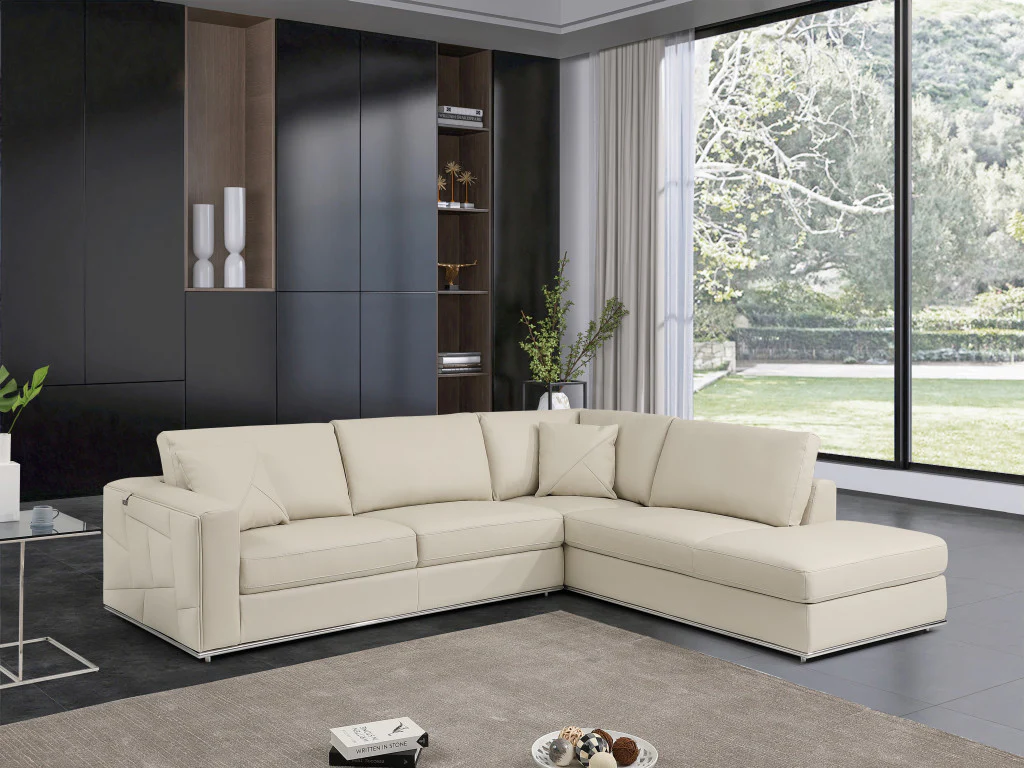 Beige Deco Tufted Italian Leather Modular L Shape Two Piece Corner Sectional By Homeroots - Image 6