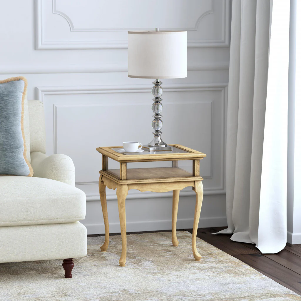 Beige Distressed Glass And Solid Wood End Table By Homeroots - Image 8