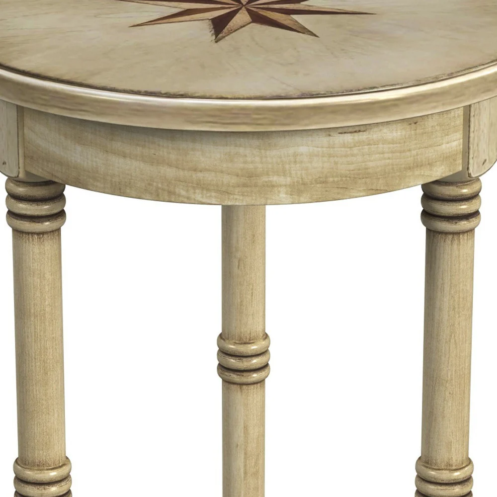 Beige Distressed Wood Round End Table By Homeroots - Image 5