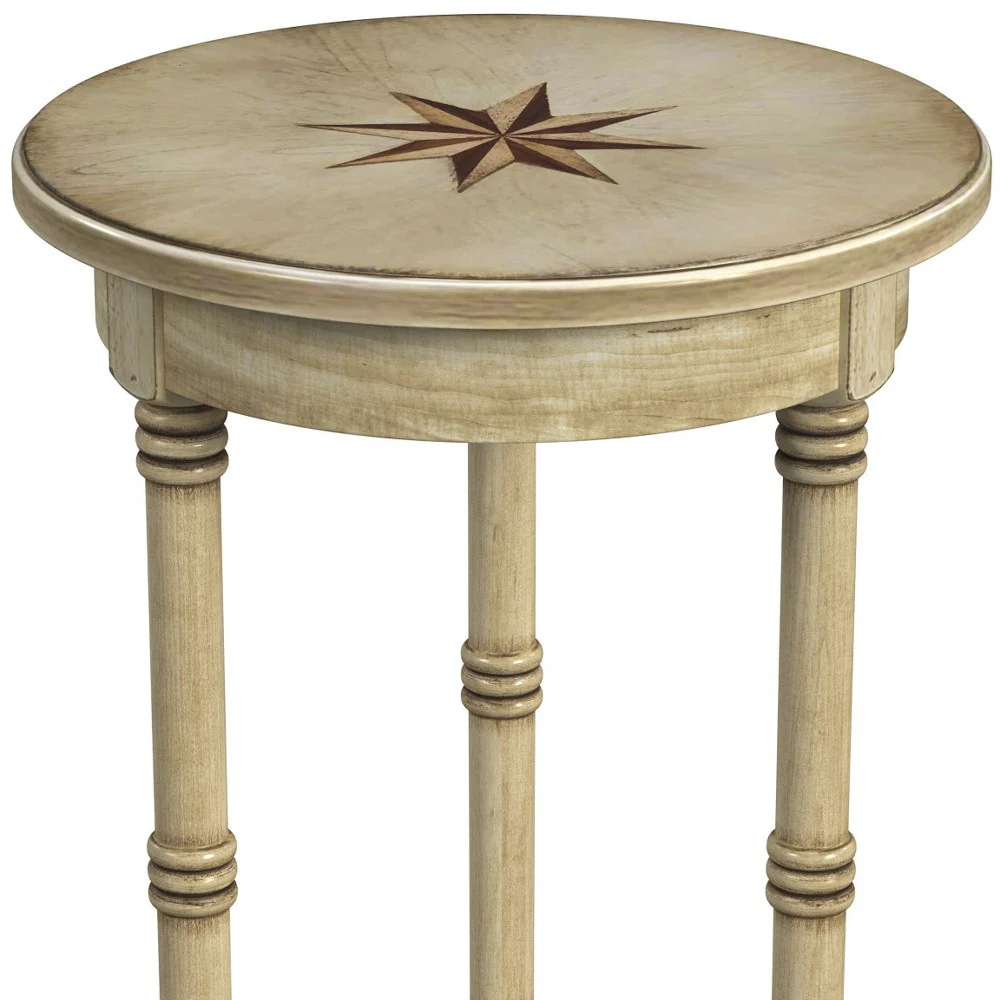Beige Distressed Wood Round End Table By Homeroots - Image 6