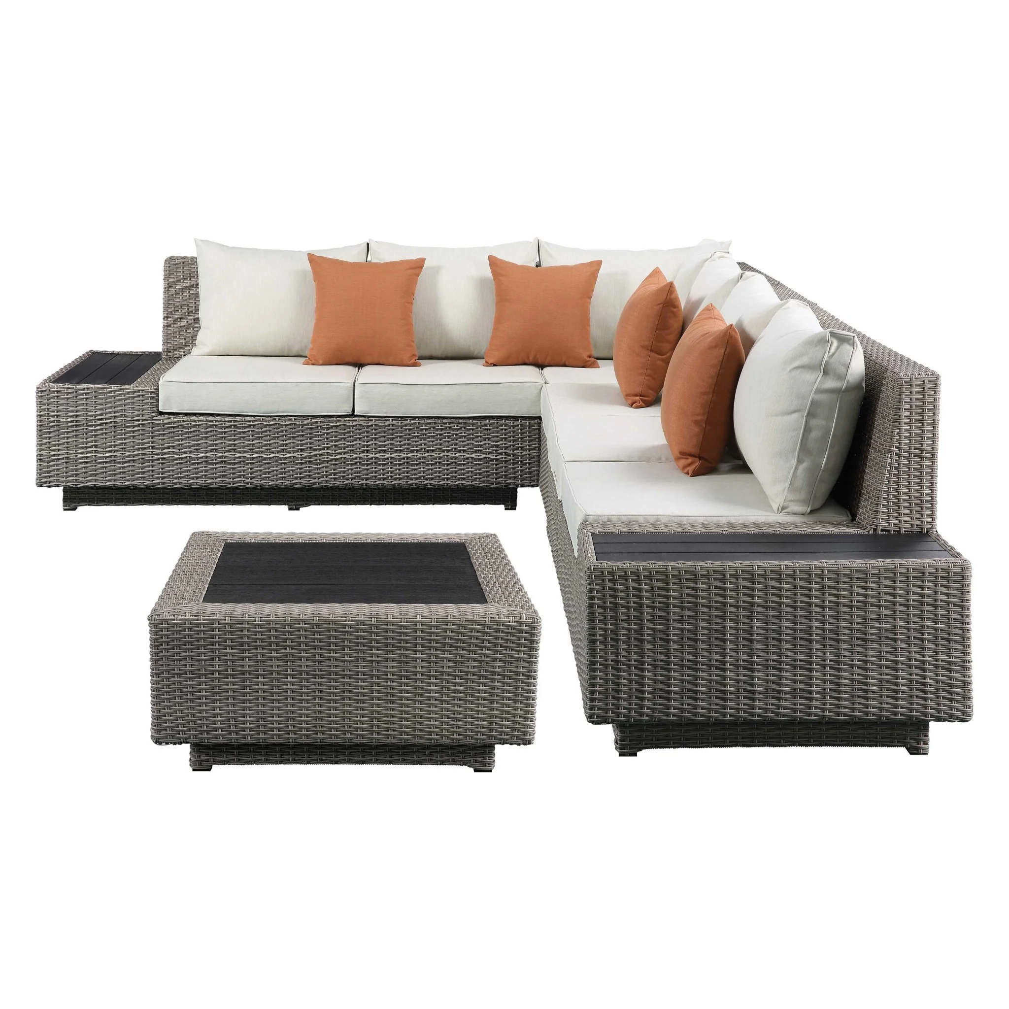 Beige Fabric And Gray Wicker Patio Sectional Sofa Set By Homeroots - Image 2