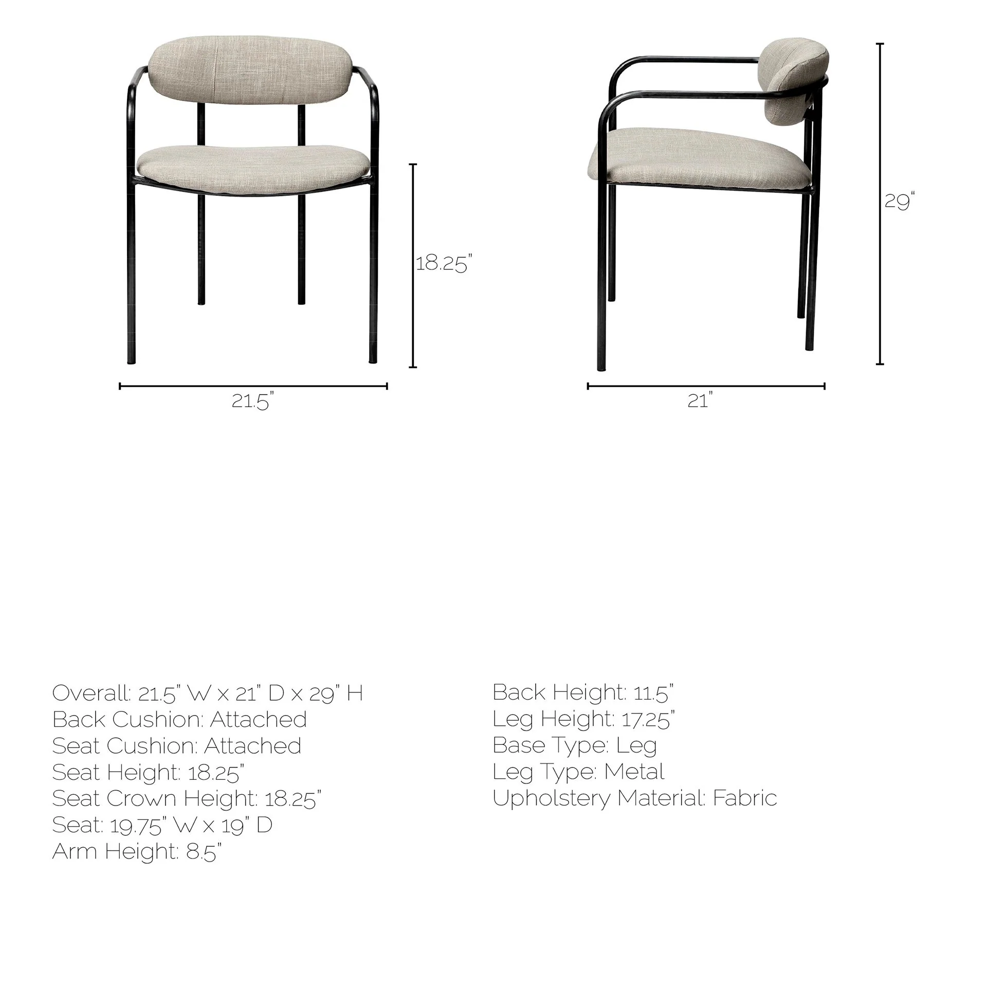 Beige Fabric Seat With Gun Metal Grey Iron Frame Dining Chair By Homeroots - Image 9