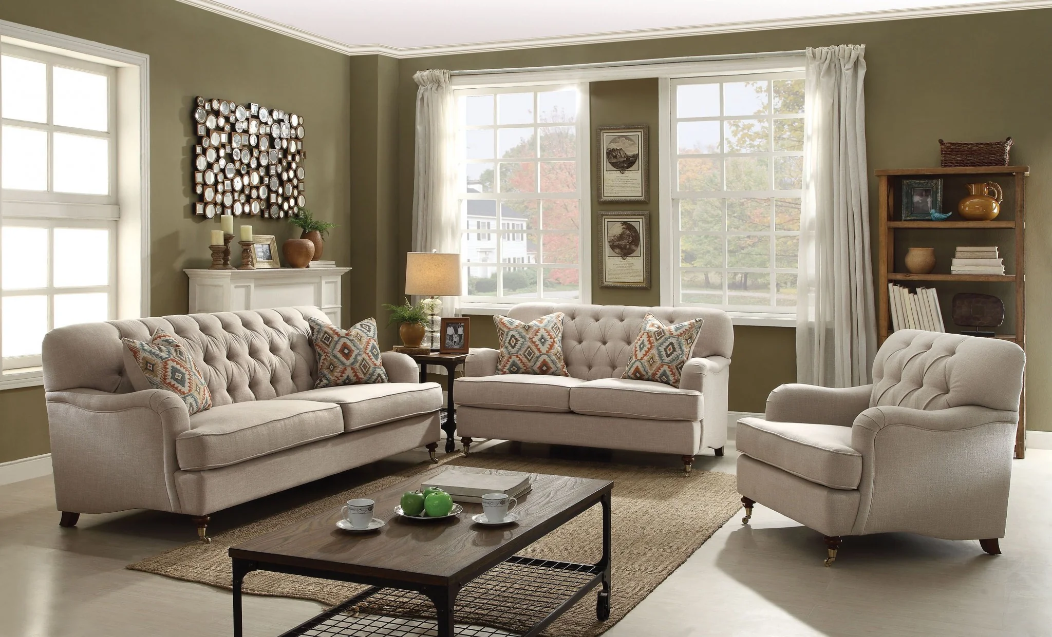 Beige Fabric Upholstery Sofa w Pillows By Homeroots - Image 2