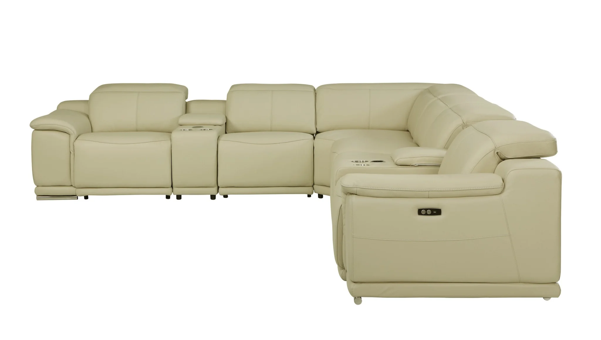Beige Italian Leather Power Reclining L Shaped Eight Piece Corner Sectional With Console By Homeroots - Image 2