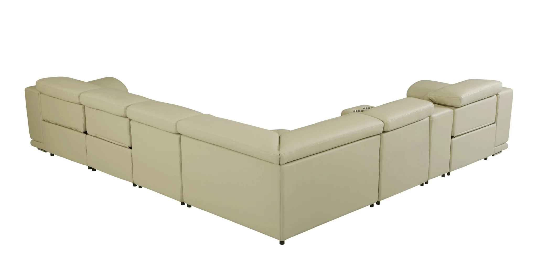 Beige Italian Leather Power Reclining L Shaped Seven Piece Corner Sectional With Console By Homeroots - Image 5