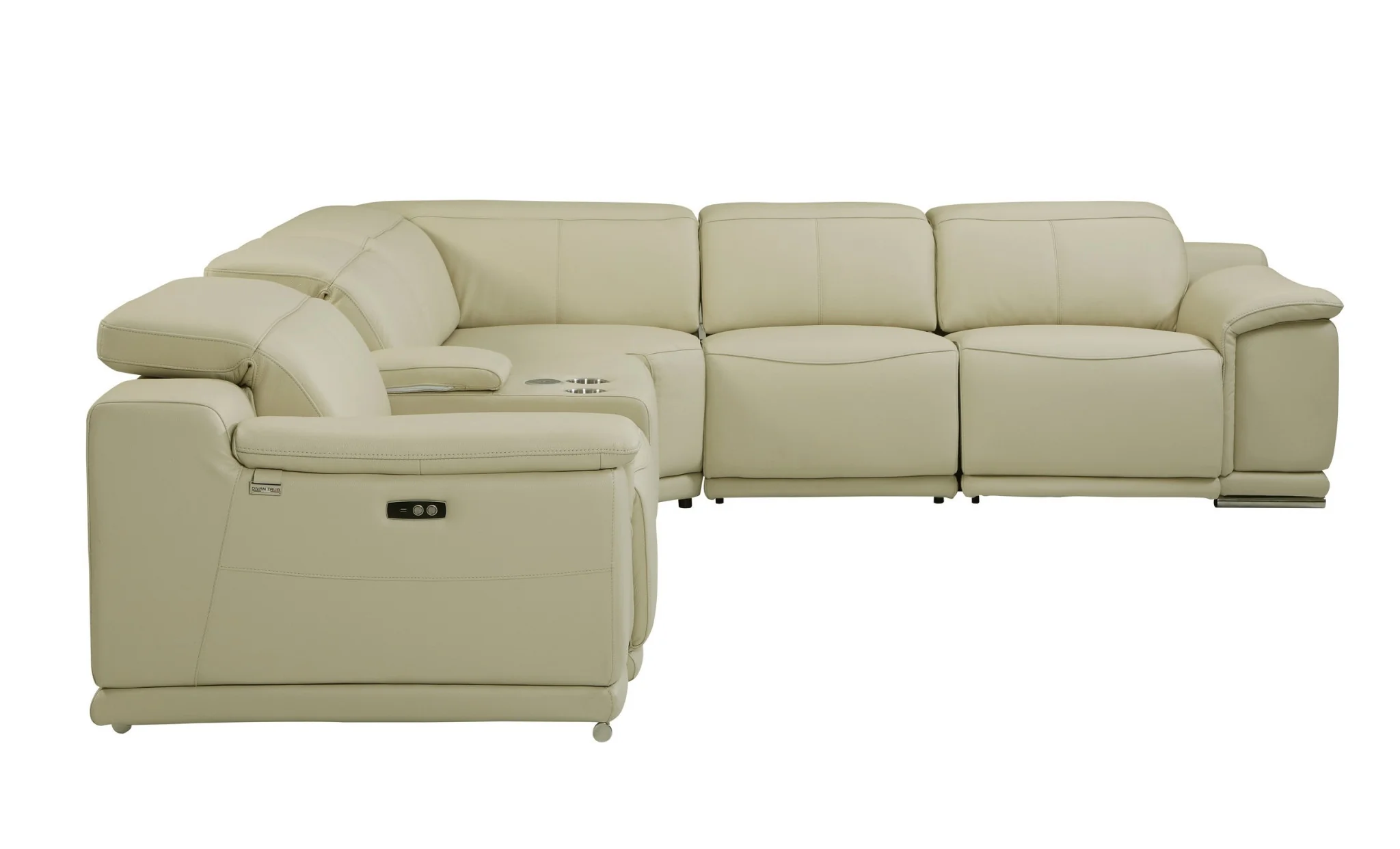 Beige Italian Leather Power Reclining L Shaped Six Piece Corner Sectional With Console By Homeroots - Image 2