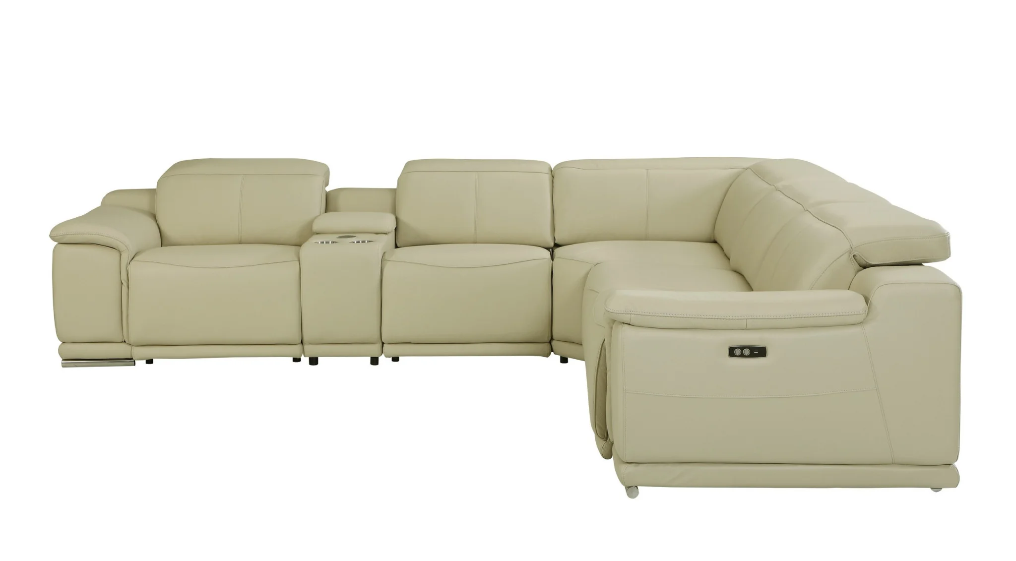 Beige Italian Leather Power Reclining L Shaped Six Piece Corner Sectional With Console By Homeroots - Image 3