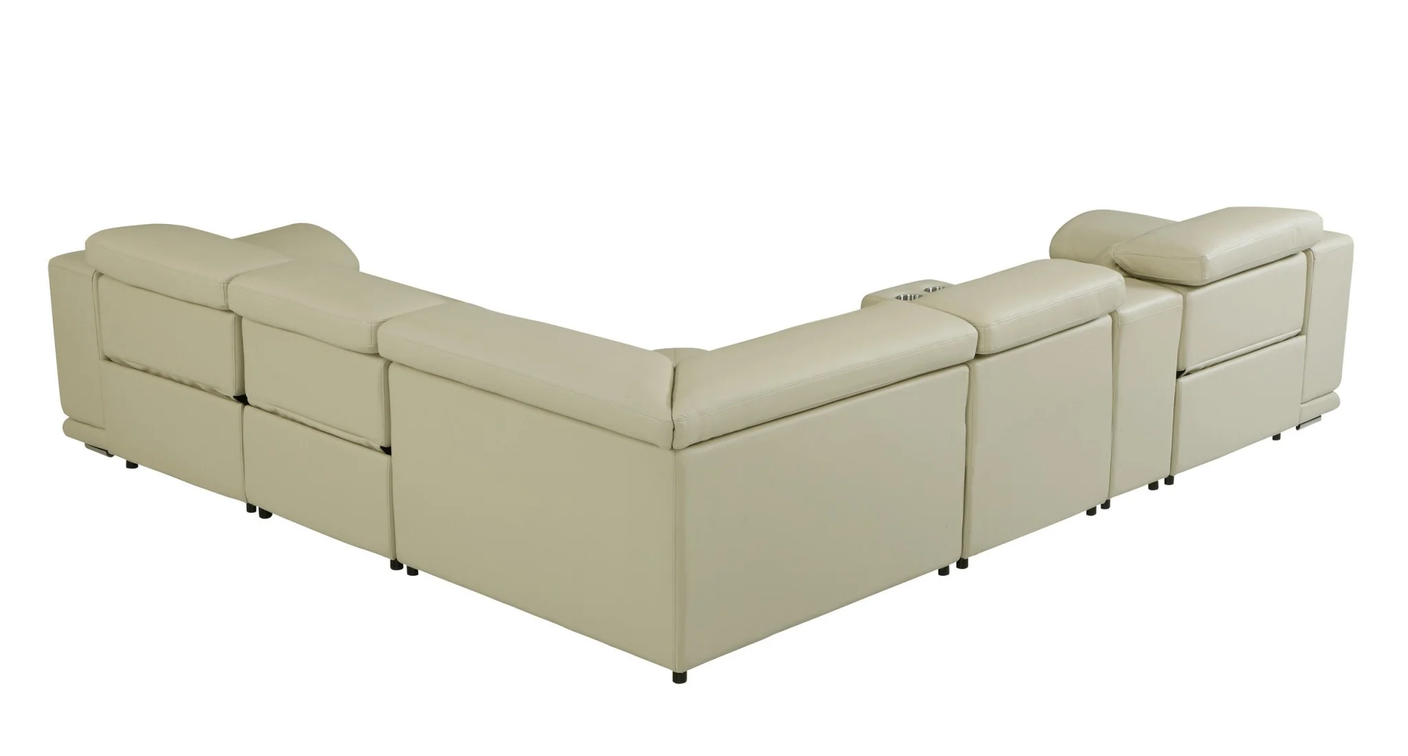 Beige Italian Leather Power Reclining L Shaped Six Piece Corner Sectional With Console By Homeroots - Image 4