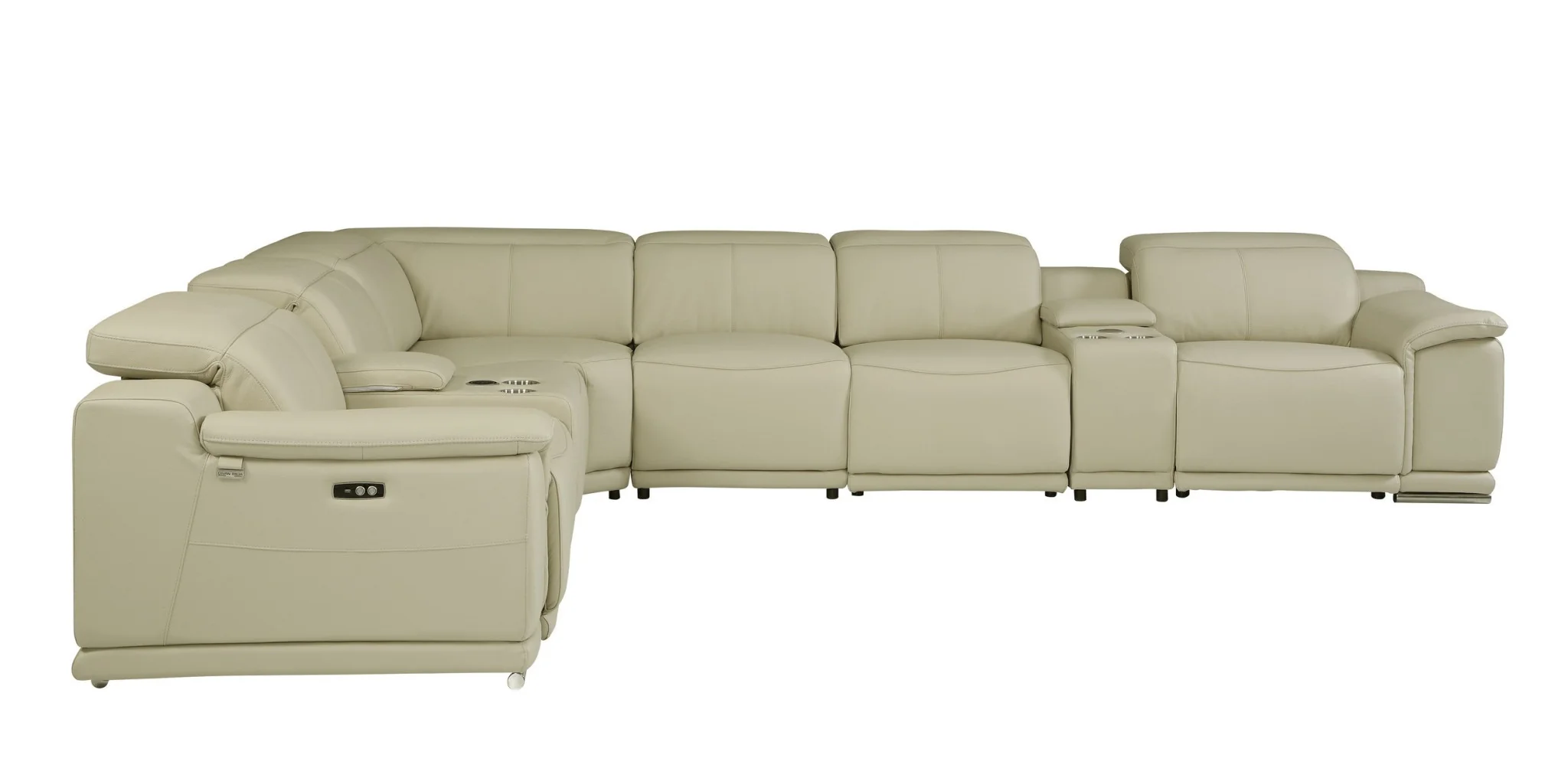 Beige Italian Leather Power Reclining U Shaped Eight Piece Corner Sectional With Console By Homeroots - Image 3