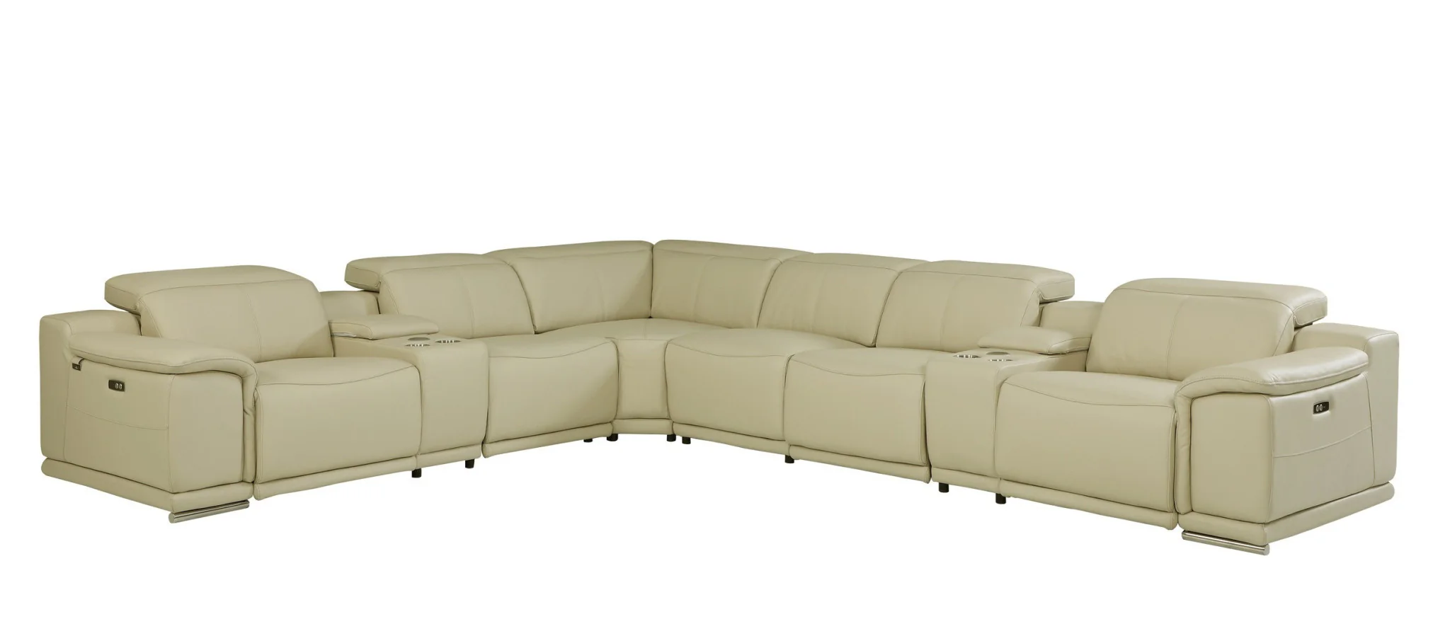 Beige Italian Leather Power Reclining U Shaped Eight Piece Corner Sectional With Console By Homeroots - Image 4