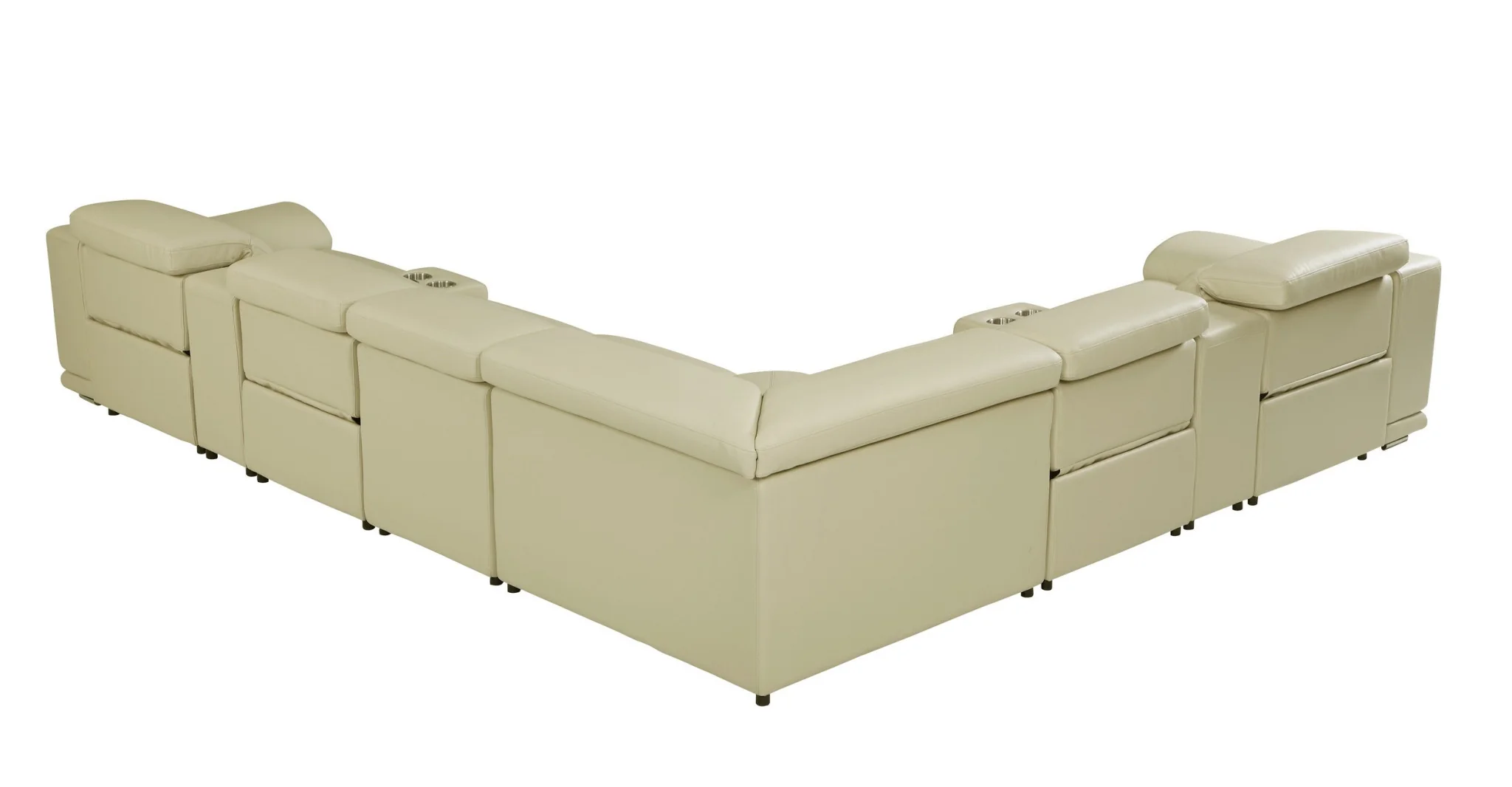 Beige Italian Leather Power Reclining U Shaped Eight Piece Corner Sectional With Console By Homeroots - Image 5