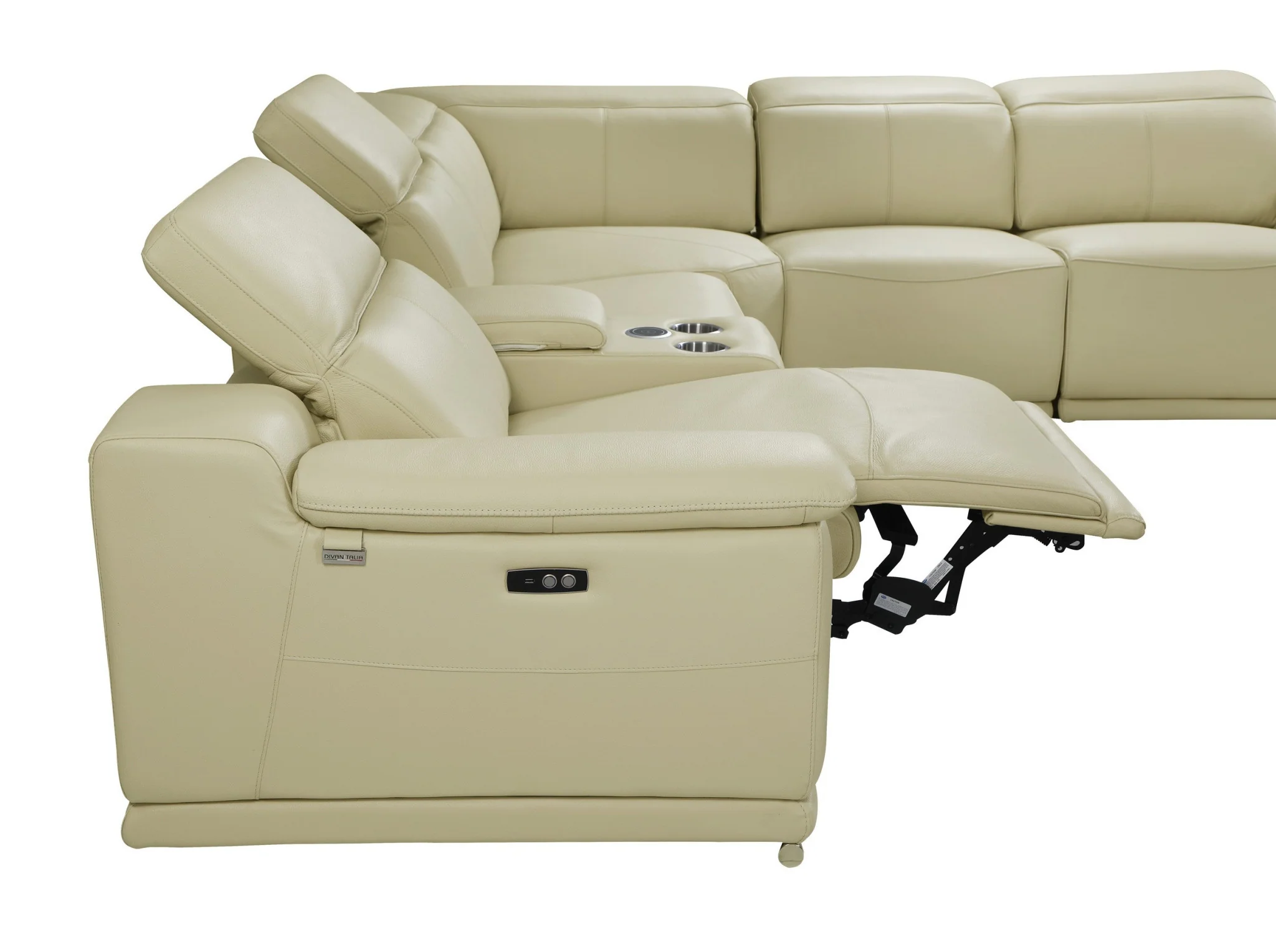 Beige Italian Leather Power Reclining U Shaped Eight Piece Corner Sectional With Console By Homeroots - Image 6