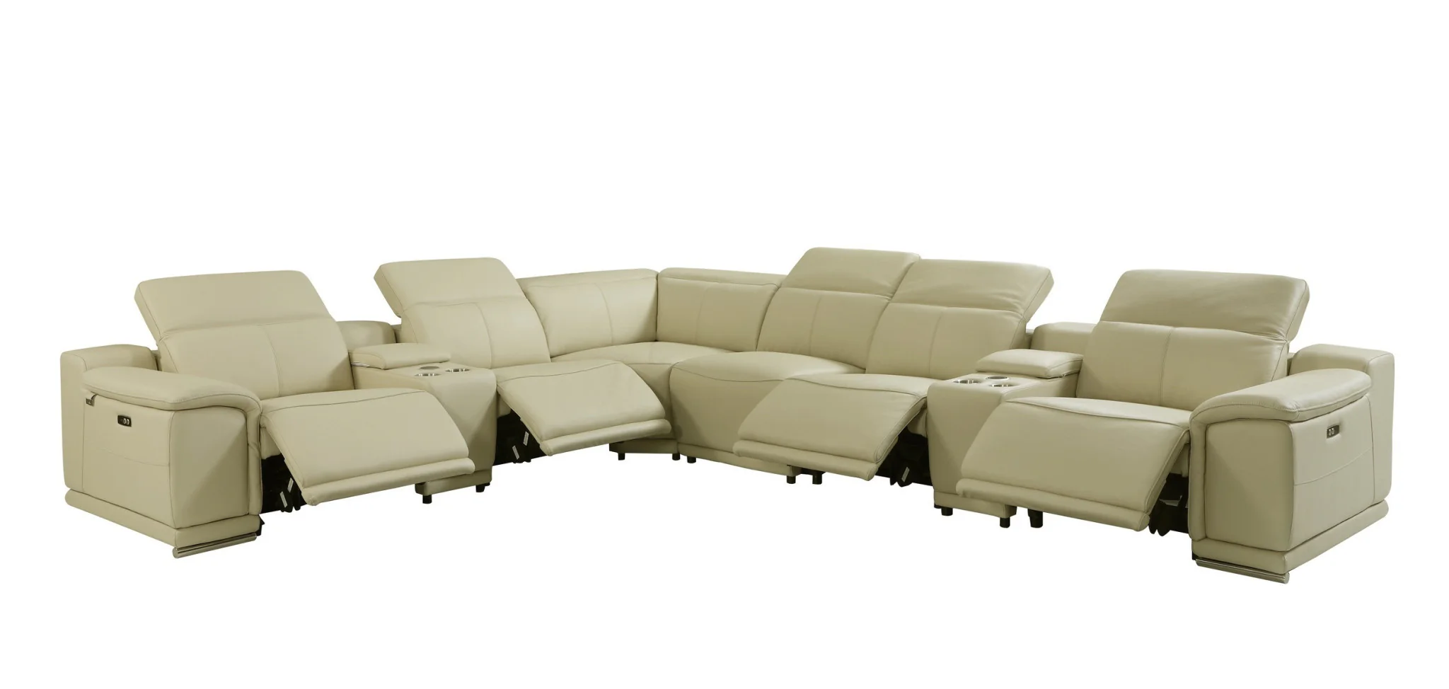 Beige Italian Leather Power Reclining U Shaped Eight Piece Corner Sectional With Console By Homeroots - Image 8