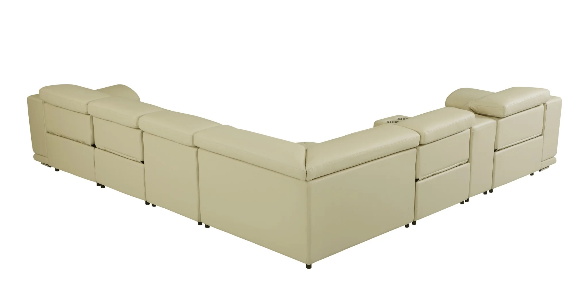 Beige Italian Leather Power Reclining U Shaped Seven Piece Corner Sectional With Console By Homeroots - Image 4